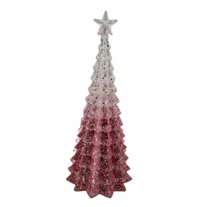 Noel dekorasyon için ışık ile 2024 yeni öğe şeffaf Glitter toz akrilik yılbaşı ağacı