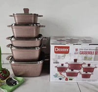 Ensemble de casseroles en aluminium de qualité supérieure antiadhésif 19 pièces, ensemble de casseroles carrées 20-32 cm avec 9 ustensiles de cuisine, boîte cadeau