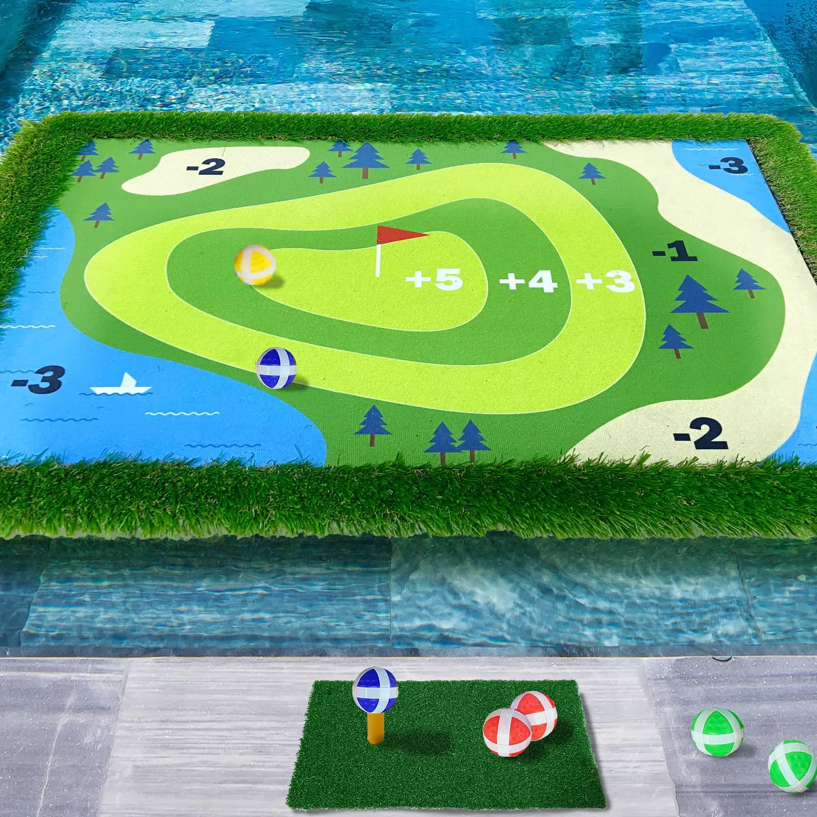 Cupofloating yüzer Golf yeşil havuz için Golf vuruş yeşil havuz seti yonga Mat yüzer Golf yeşil çim içerir Mat seti