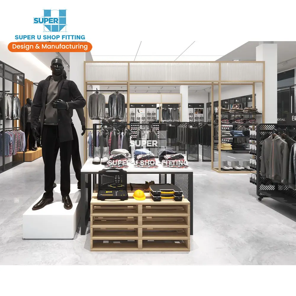 Fashion Safety Jacket Workwear Shop Decorations Custom Men Suit Clothing Store Interior Design for Uniform Display
