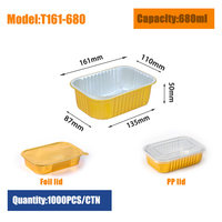 Barquette de traiteur pleine grandeur 680 ml en aluminium, rectangulaire, avec couvercle en plastique de qualité alimentaire résistant au four, pour la préparation de repas à emporter