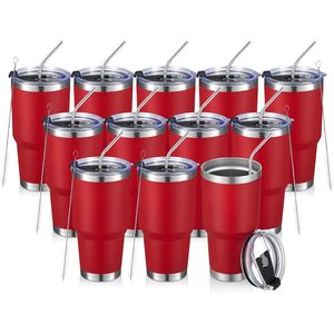 Tasse à café de voyage isolée de 30 oz double aspirateur en acier inoxydable enduit de poudre durable avec couvercles en caoutchouc et pailles en PC - Product Image 4