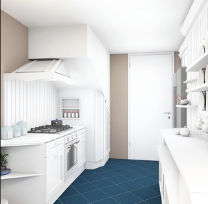 ตู้ครัวสไตล์โมเดิร์นฟาร์มเฮาส์สีขาวแบบเชคเกอร์ ตู้ครัวไม้สั่งทำสไตล์เมดิเตอร์เรเนียนสุดหรู พร้อมชั้นวางจานแบบเปิด - Product Image 3