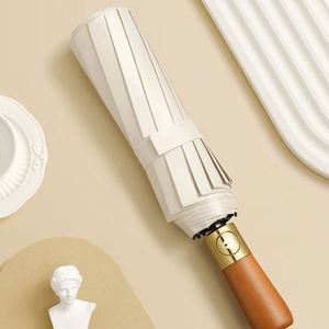 Paraguas Automático con Mango de Madera, Resistente al Viento, con Revestimiento de Goma Negra, para Sol y Lluvia, Venta al Por Mayor para Publicidad Empresarial - Product Image 5