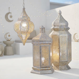 Decoraciones de Ramadán 2027, Farol de Vela Marroquí de Metal Blanco para el Hogar y Eventos, Iluminación - Product Image 2