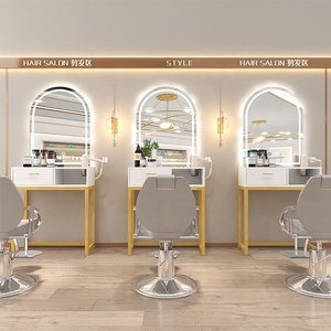 Espejo de Doble Cara Plateado de Acero Inoxidable para Estaciones de Barbería, Espejo LED para Peluquería con Ruedas - Product Image 5