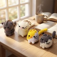 Mini porte-clés chaton en crochet, poupée amigurumi chat mignon fait main, pendentif tricoté portable pour Halloween, accessoires breloques