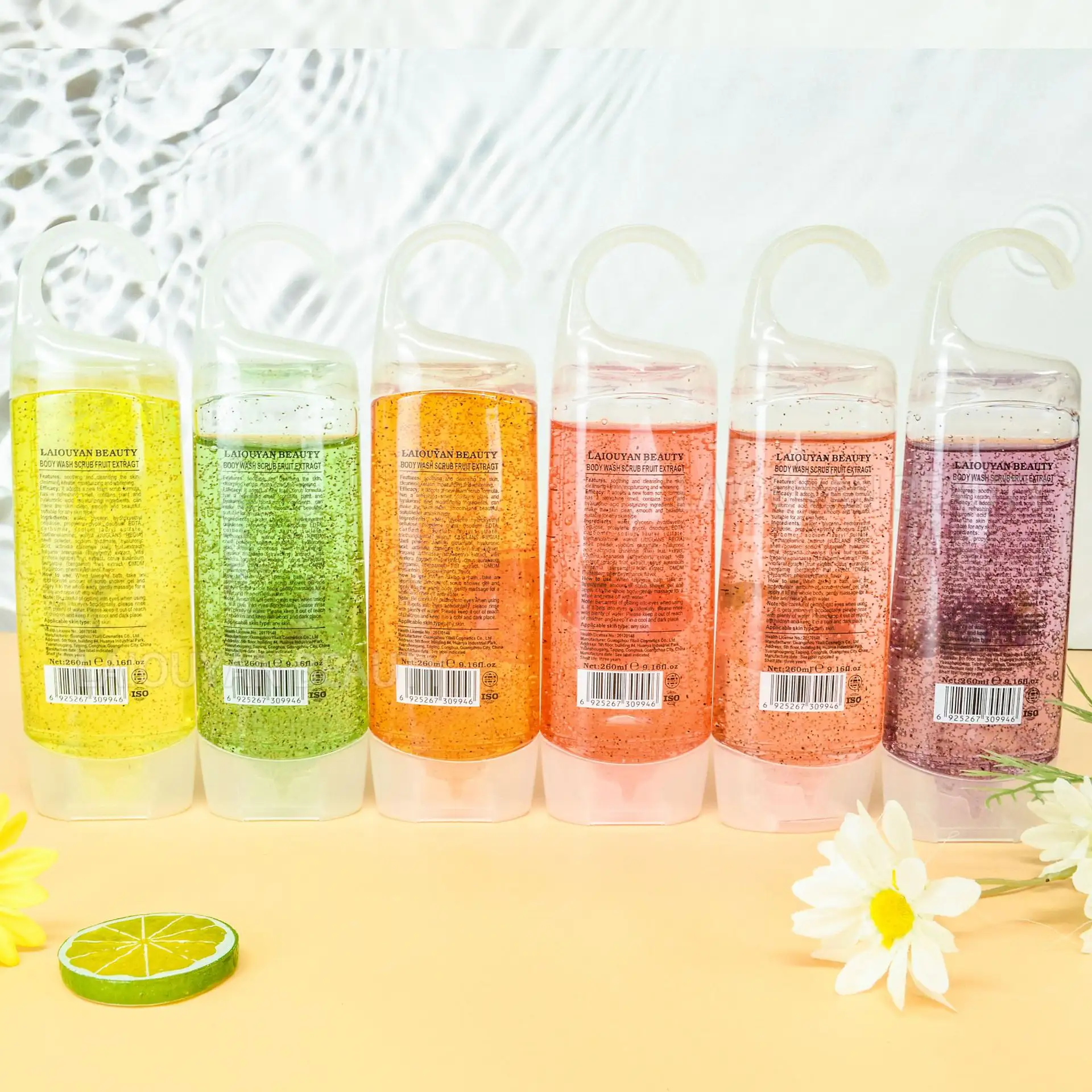 Private Label Natural Organic Body Wash Scrub Gel doccia schiarente al gusto di frutta