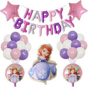 Sophia-conjunto de globos de látex y papel de aluminio para niños, decoración para fiesta de cumpleaños, personaje de dibujos animados