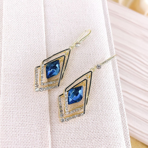 Mode coréenne géométrique Double diamant cristal boucles d'oreilles coloré rouge bleu diamant goutte balancent bijoux boucles d'oreilles femmes - Product Image 6