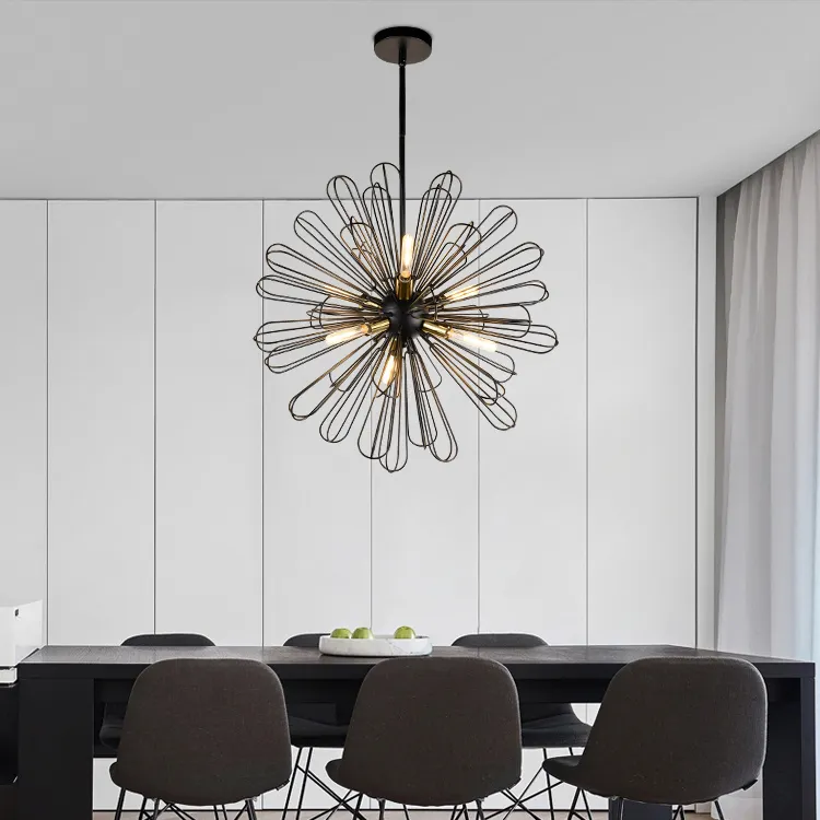 Vendas diretas da fábrica Lustre decorativo moderno para casa, luminária de pingente ajustável em forma de flor de ferro