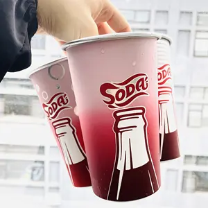 커스텀 로고 메탈 냉기 온도 재사용 16 온스 스타디움 알루미늄 텀블러 콜드 매직 컬러 변경 컵