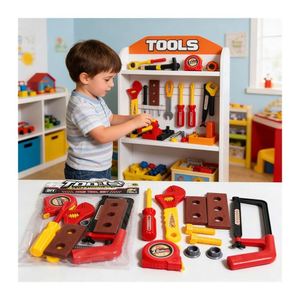 Mechanical Engineer <b>Tool</b> <b>Set</b> Wooden Workbench Toolbox Drill Construction Pretend Play Educational Learning Activity Toy - Product Image 3