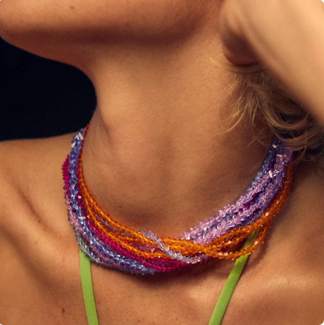 ZA Multicolor Beaded Multiple Strand Necklace for Women Boho Handmade Beads Big Chokers Necklaces Acrylic Ball Collar Jewelry