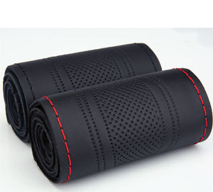 Cubierta protectora para <span class=keywords><strong>volante</strong></span> de piel de cuero colorido, cubierta de dirección <span class=keywords><strong>parasol</strong></span> para todos los deportes de coche, bolsa de Pvc Universal, costura a mano - Product Image 3