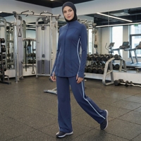 Ensemble de vêtements de sport musulmans 2 pièces pour femmes, manches longues, col haut, pantalon de yoga modeste, séchage rapide, vêtements de sport islamiques pour la salle de sport et la course à pied