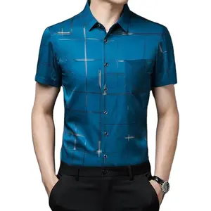 قميص عصري جديد يتمتع برواج لأغراض اجتماعية وأعمال غير أنيقة قمصان رجالي رسمية مضغوطة للشباب غير مصنوعة من الحديد
