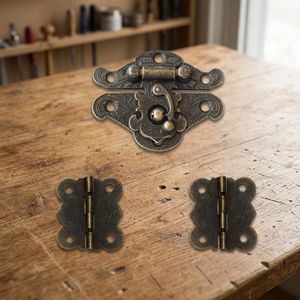 <b>Large</b> Butterfly Lock 2 Hinges Set Bronze Traditional Design Durable Surface Mount for Wooden <b>Boxes</b> DIY 48mm 30mm 0.6mm Thickness - Product Image 3