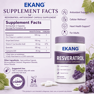 US cGMP Factory Resveratrol Antioxidant Capsule Adult Herbal <b>Supplement</b> Cellular Wellness Heart Health Support - Product Image 2