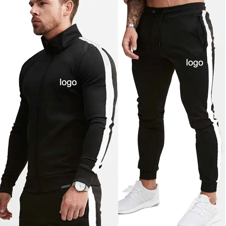High Quality Custom Breathable Fitness Training Wear Casual Zipper Tracksuit Two Piece Jacket And Pants Jogger Set Men