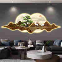 Salon canapé fond tenture murale peinture lumière led paysage peinture 3D circulaire paysage tenture murale décoration