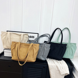 Custom Logo <b>Canvas</b> <b>Tote</b> Beach Bags for Women Purse Laptop Work Totebags With Pocket Large Capacity Fashion Ladies Shoulder Bags - Product Image 3