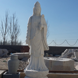 Cina famosa statua di Kwan Yin in marmo bianco in pietra scolpita all'aperto di alta qualità - Product Image 3