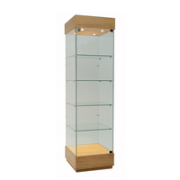 Vitrine en verre pour la maison, vitrine de vente au détail, finition en bouleau, vitrines en verre, armoires de présentation avec base en bois et éclairage LED
