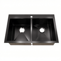 Éviers de cuisine doubles en acier inoxydable 304, style cascade, grand format, multifonctionnels intelligents, noir mat et or, vente en gros
