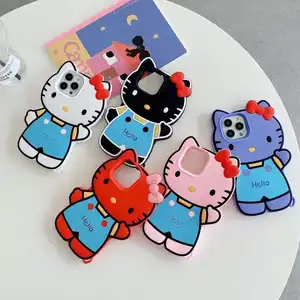 Hello Kitty sevimli 3d karikatür silikon telefon Iphone kılıfları 13 12 11 Pro Max kapakları Xr Xs Max X kız darbeye dayanıklı yumuşak kabuk hediyeler