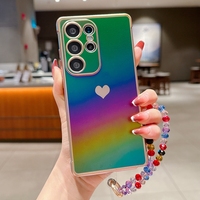 Funda de Teléfono con Correa de Moda, Electrochapada, con Forma de Corazón, de Gel TPU Suave, para Samsung Galaxy S21FE/S22/S23/S24 Plus/S25 Ultra/S26 Edge