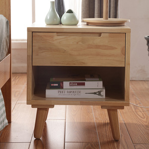 Solid Wood <b>Bedside</b> Cabinet Walnut Color With Drawer Storage Bedroom Furniture - Product Image 2