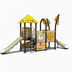 Aire <span class=keywords><strong>de</strong></span> <span class=keywords><strong>jeux</strong></span> extérieure pour enfants, style <span class=keywords><strong>cabane</strong></span> tropicale, <span class=keywords><strong>avec</strong></span> toboggan combiné en panneaux PE à double piste, pour parcs et maternelles - Product Image 2