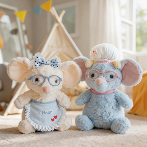 Peluche de Ratón Chef Personalizado OEM/ODM - Adorable Ratón Azul de Peluche con Gorro de Chef y Gafas - Product Image 4
