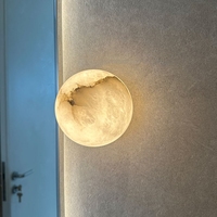 Applique Murale Globe en Albâtre Naturel, Lampe Murale Ronde en Marbre, Luminaire Mural Moderne Style Mid-Century pour Chambre, Couloir, Salon, Hôtel