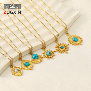 ZOGXIN Gold Stainless Steel <b>Necklace</b> Turquoise Star Pendant Geometric Design Fashion Jewelry Gift - Product Image 1