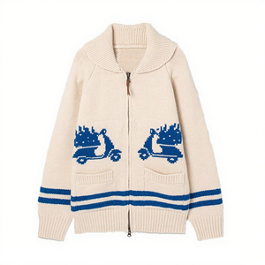 Manteau d'hiver ample personnalisé OEM pour hommes avec motif jacquard 100% coton épais <span class=keywords><strong>pull</strong></span> tricoté col marin fermeture à glissière pour l'automne - Product Image 1