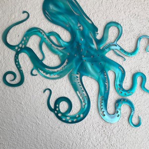 Décoration murale en aluminium découpé au laser sur mesure, motif pieuvre, bleu turquoise, en métal inoxydable, pour extérieur, thème océan, maison de plage, jardin - Product Image 3
