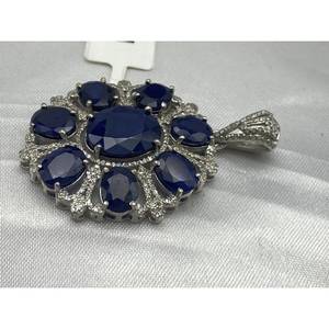 Nouveau pendentif en saphir bleu de luxe, très vendu, en argent sterling 925, cadeau pour fête, mariage, fiançailles, cérémonies religieuses, événements - Product Image 1