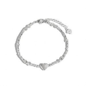 Dylam Minimalist Design Hypoallergenic Non Tarnish S925 Silver Rhodium Plated <b>Beaded</b> Heart Pendant <b>Bracelet</b> for Women - Product Image 1
