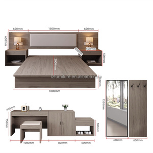 3 Star Hotel Bedroom Furniture <b>Sets</b> Wooden Twin <b>Single</b> <b>Bed</b> Frame With Headboard Nightstands TV Console & Wardrobe For Sale - Product Image 3