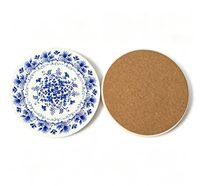 Sous-verre en céramique de porcelaine bleue et blanche classique chinoise, avec support en liège absorbant et écologique, personnalisable avec logo imprimé, vente en gros d'usine