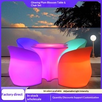 Mesa de Centro para Exteriores con Luces LED, Diseño Moderno, Material PE, Mesa de Café, Mesa de Ocio con Forma de Flor de Ciruelo, Combinación de Mesa y Sillas, Mostrador para KTV, USB