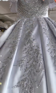 Vestido de Novia de Lujo Personalizado 2026, Estilo Africano, Escote Corazón, Manga con <span class=keywords><strong>Volantes</strong></span>, Satén, con Pedrería de Cristal - Product Image 3