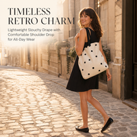 Sac fourre-tout en toile imprimé sur mesure, motif à pois noirs, sac à main en coton pour femmes, style rétro français, pour le shopping quotidien