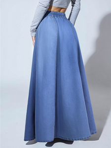 Women's High Waist Mermaid Jeans <b>Skirts</b> <b>Long</b> Custom Denim Button Decoration Slit Solid Pattern High Quality Knitted for <b>Summer</b> - Product Image 1