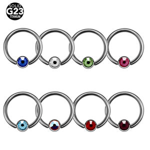 Impianto di Grado 23 di Titanio <span class=keywords><strong>Captive</strong></span> Bead Rings Colorato con il Piatto DELLA CZ DELLA Sfera Naso Setto Piercing Cartilagine Orecchini Dei Monili - Product Image 1