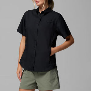 Chemises à manches courtes pour femmes noires <span class=keywords><strong>Columbia</strong></span> en spandex/nylon coupe-vent imperméable respirant UPF 50 - Product Image 1