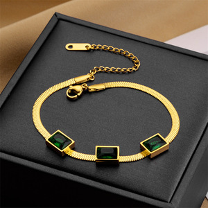 Emerald Sugar Cube Necklace And <b>Bracelet</b> <b>Set</b> Gold Tone Crystal Rhinestone Geometric Chain Women's Everyday Wear - Product Image 2