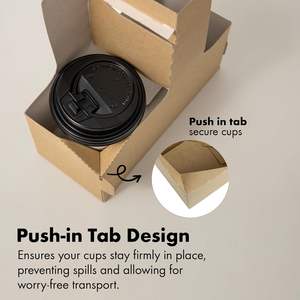 2 Tassen Einweg-Getränke träger mit Griff, 100er Pack Kraft karton behandelte Getränke träger 12-30 Unzen zum Mitnehmen Kaffeetasse halter - Product Image 4